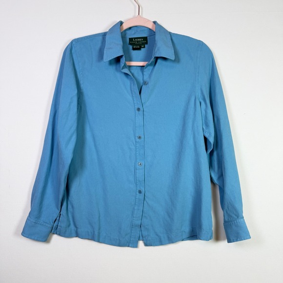 Lauren Ralph Lauren Tops - LAUREN‎ RALPH LAUREN Blue 100% Silk Twill Button Down Shirt 10P